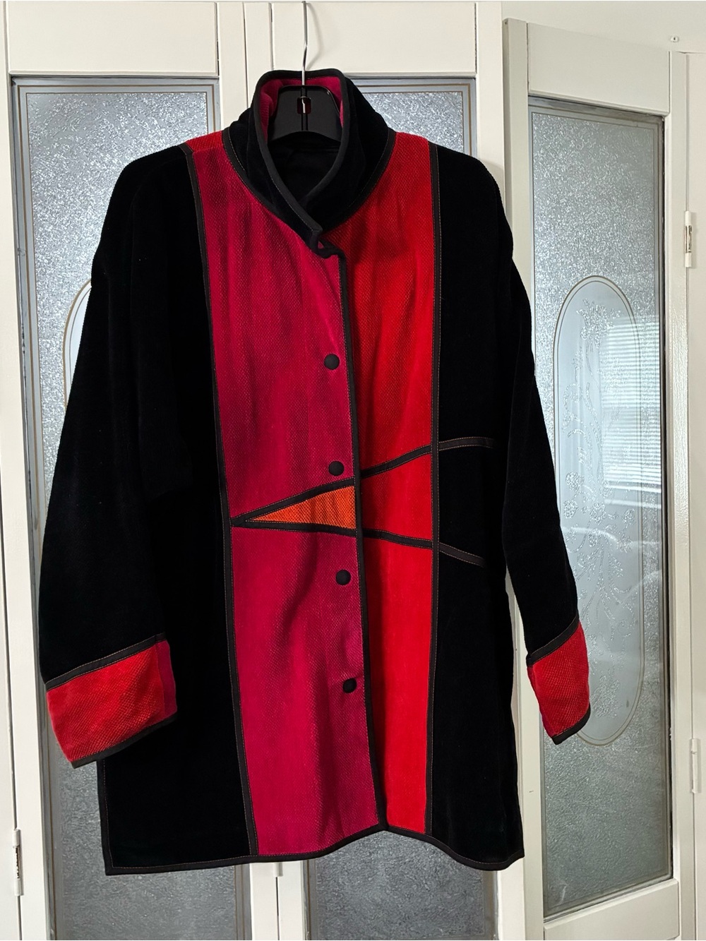 Women’s Black & Red Colorblock Blazer Jacket with Orange Accent